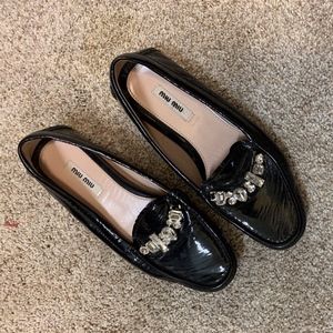 Mui Mui Black Patent Loafers with Bling